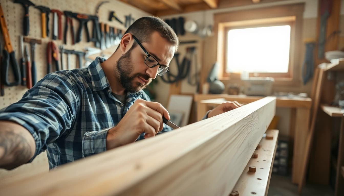 Highlighting a dedicated carpenter demonstrating a Carpentry Apprenticeship Near Me in a well-lit workshop.