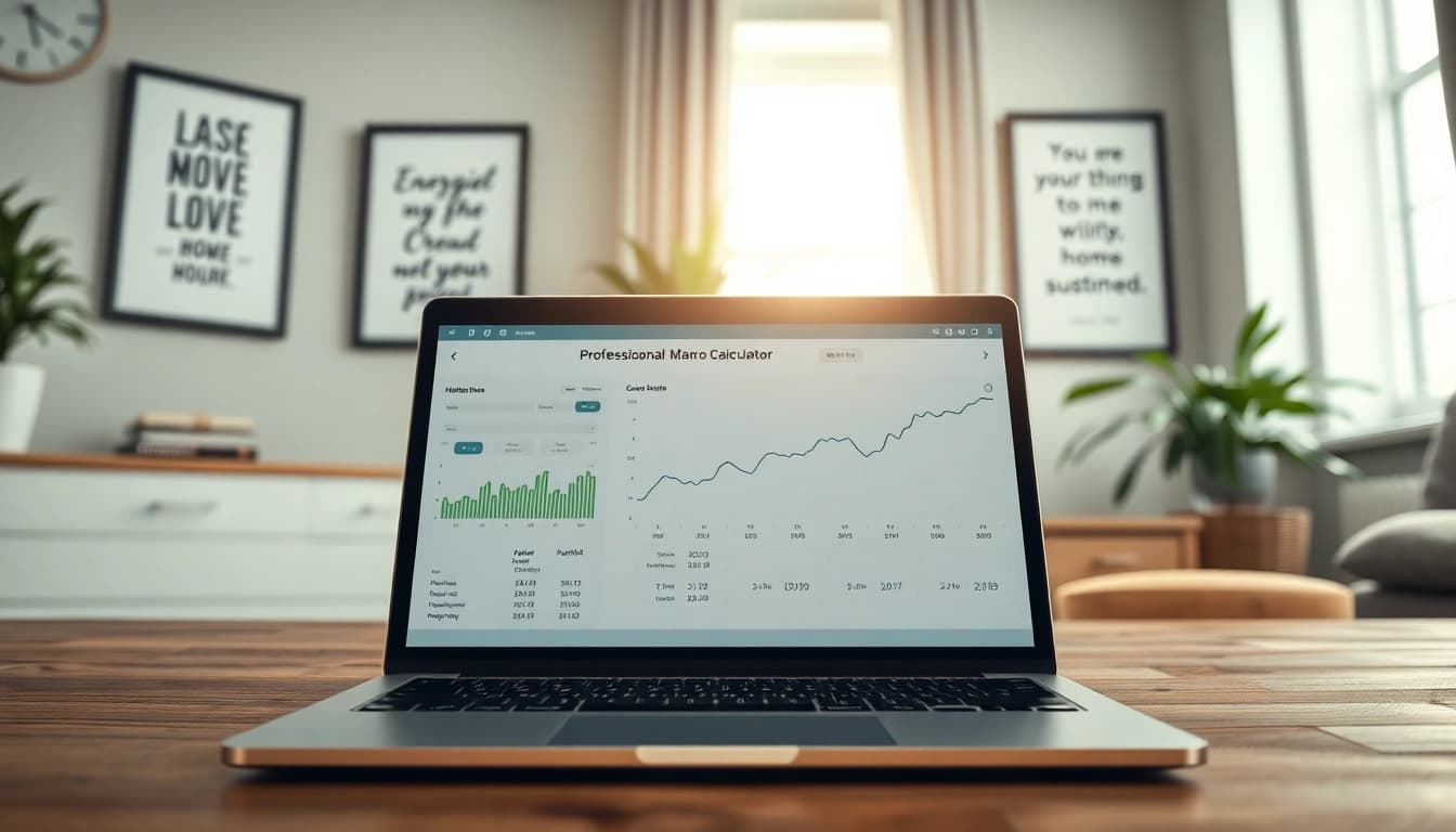 Calculate macronutrients effectively using a sleek macro calculator interface in a home office setting.
