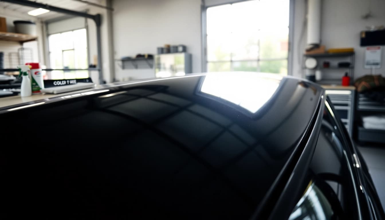 Experience professional car detailing Chattanooga with a shining black sedan and organized tools.