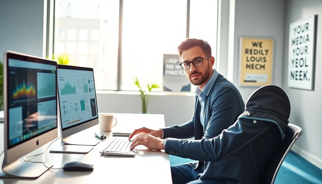 Engaging social media marketing edmonton professional at work in a modern office setting.