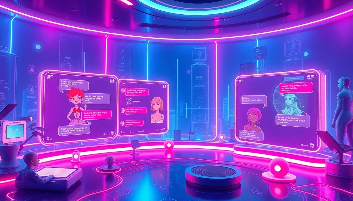 Engaging digital landscape of nsfw ai chatbots with animated characters.
