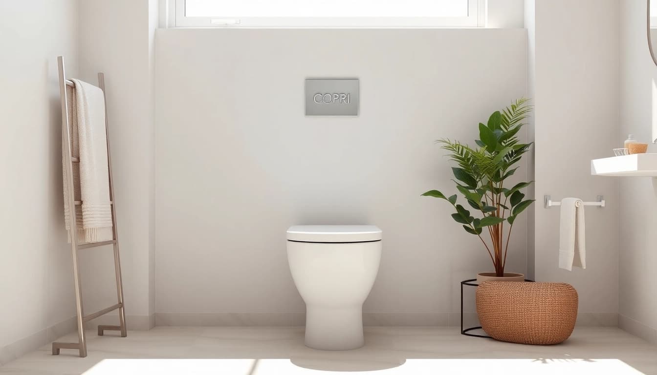Installazione di un copri wc elegante in un bagno moderno con accessori coordinati.