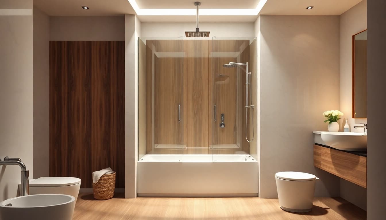 Modern paroi de douche intégrée dans une salle de bain élégante et accueillante.