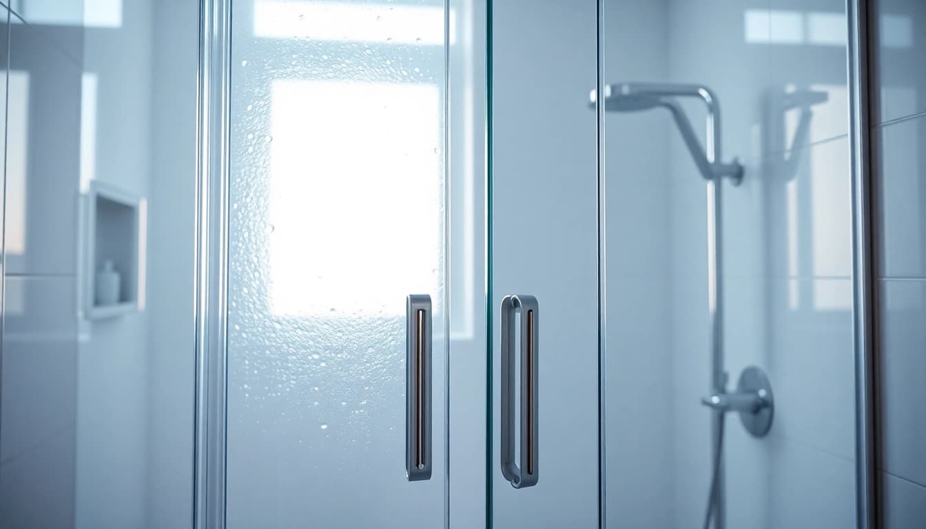 View of elegant shower doors with intricate details, enhancing modern bathroom aesthetics.