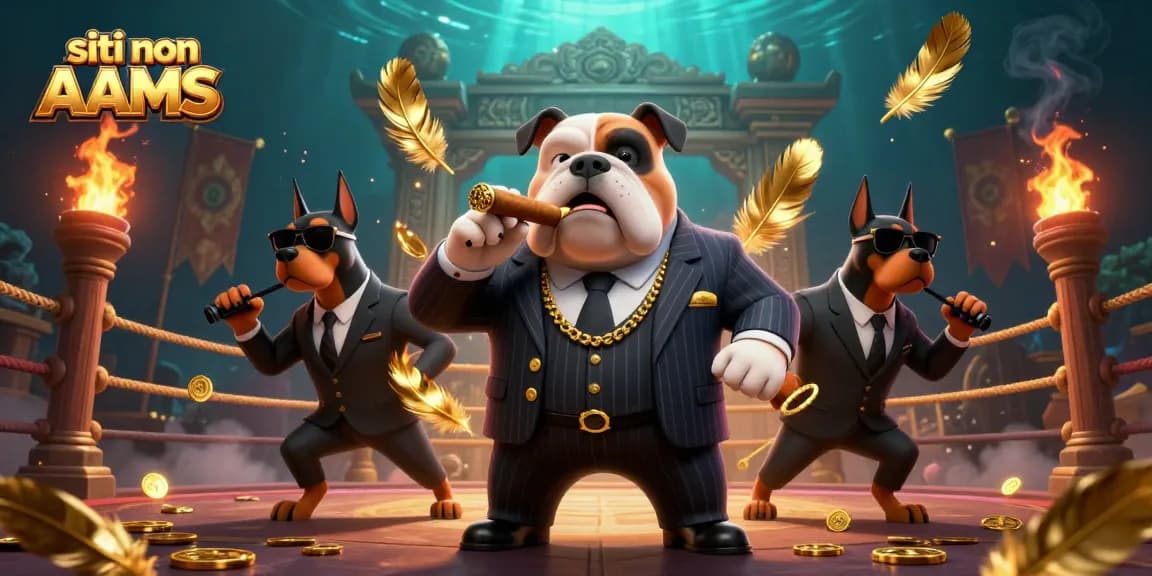 Scopri i siti non AAMS con il boss bulldog e i Doberman in un'illustrazione 3D ricca di dettagli e atmosfere di gioco.