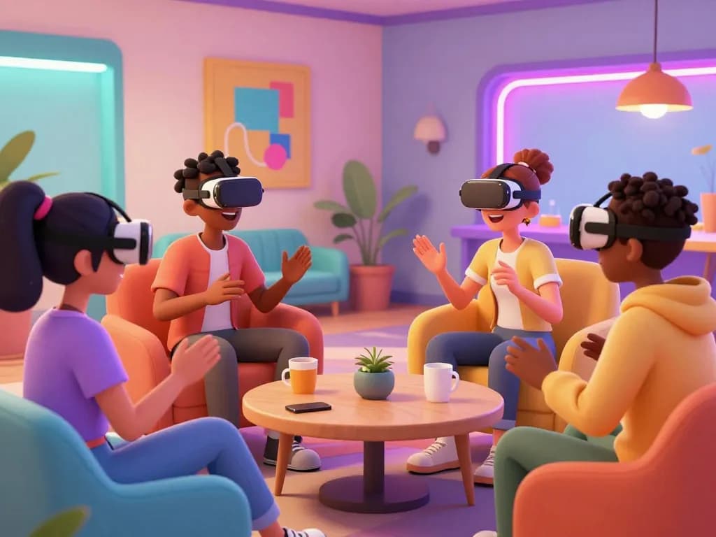 Engaging virtual characters interacting in a lively 18+ ai chat lounge environment.