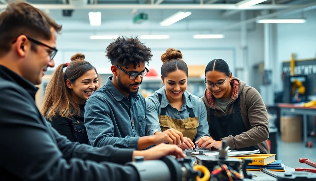 Engaged students at Trade School Knoxville TN collaborating on technical projects.