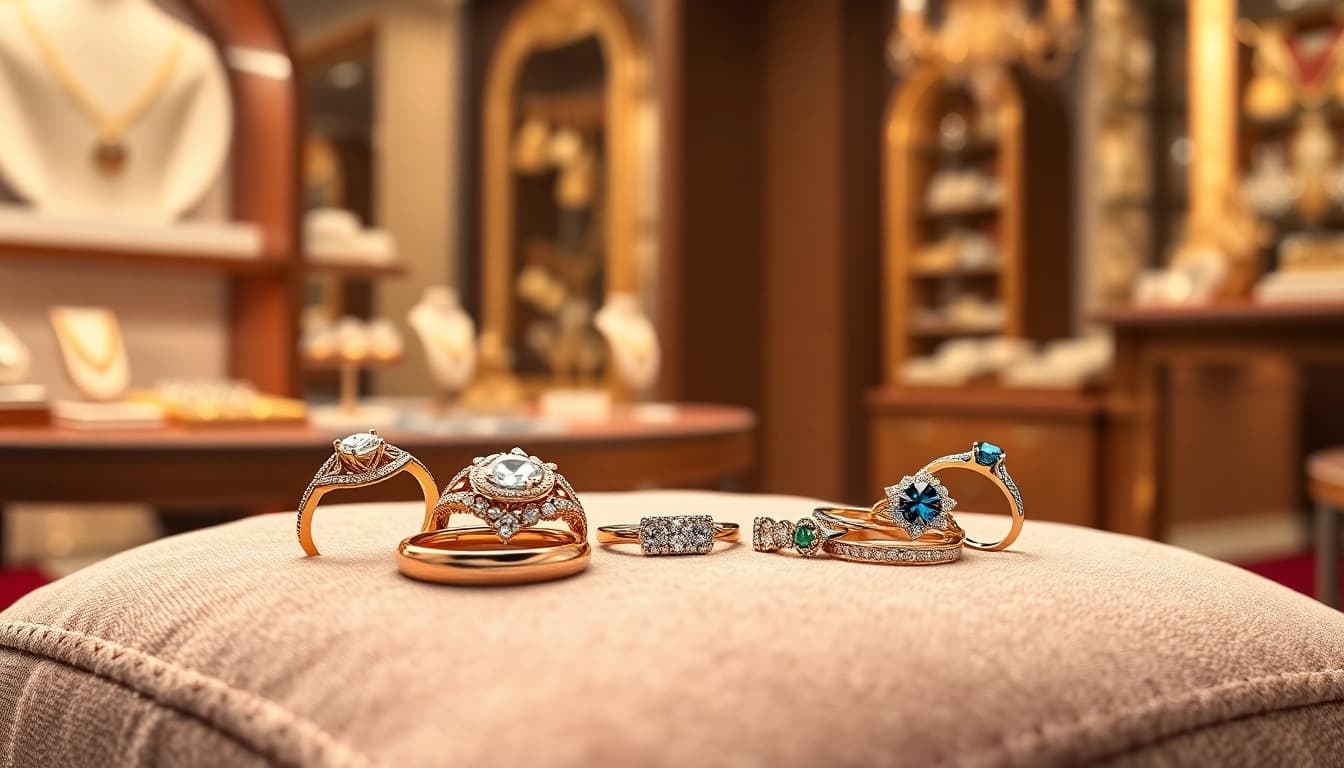 Stunning promise rings showcased on a velvet cushion highlighting their unique features.