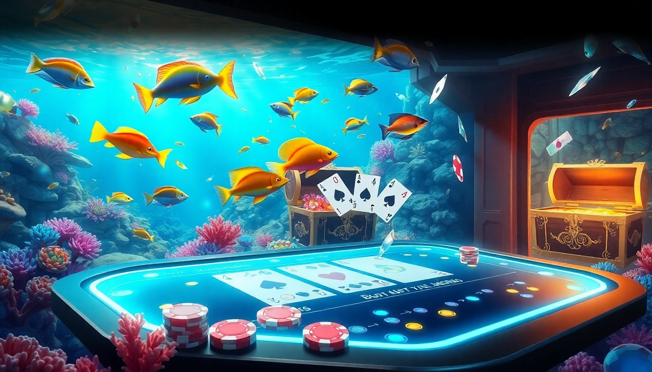 bắn cá đổi thưởng gameplay showcasing colorful fish and vibrant underwater treasures enticing players.
