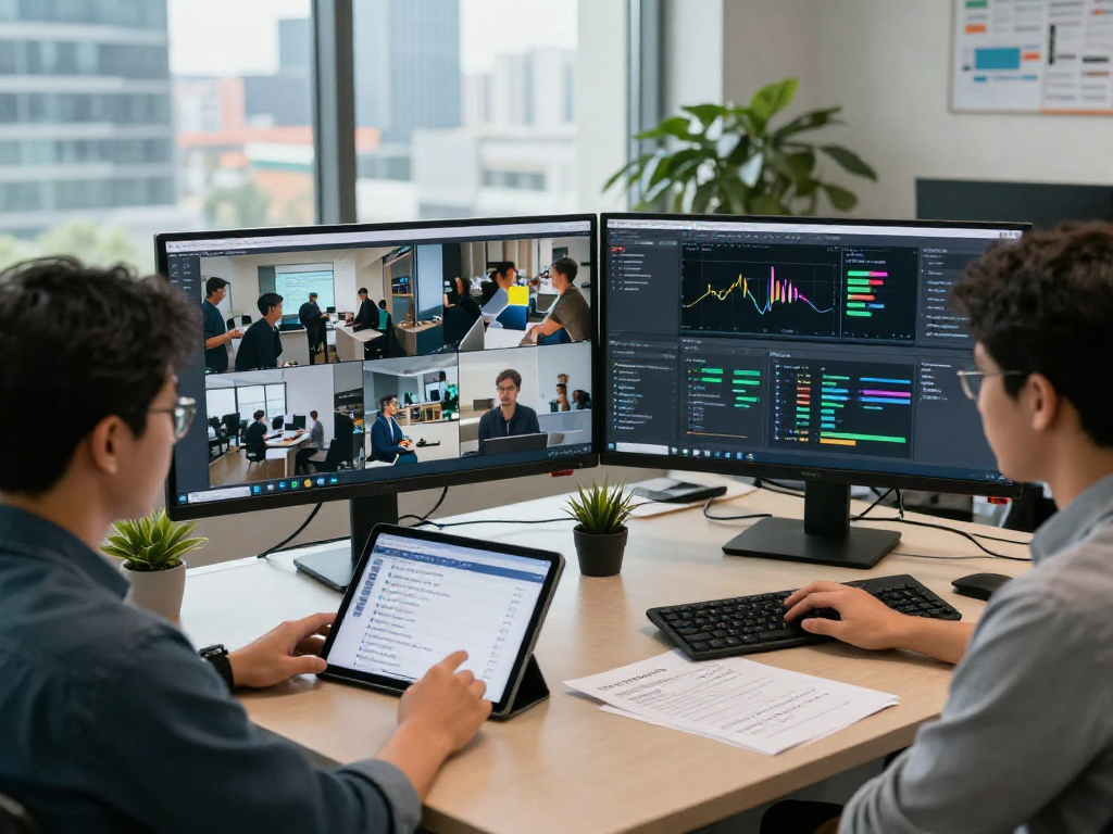 Detect AI images in a modern moderation control room with professionals analyzing flagged content.