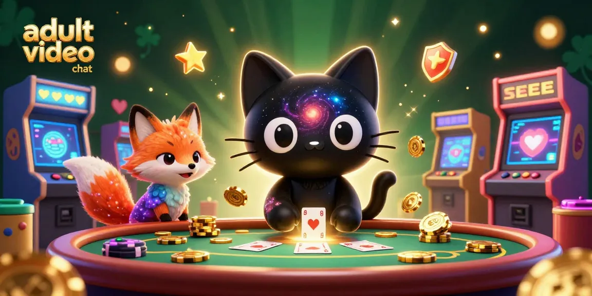 Engage in adult video chat through a lively cosmic gaming scene with animated characters and vibrant visuals.