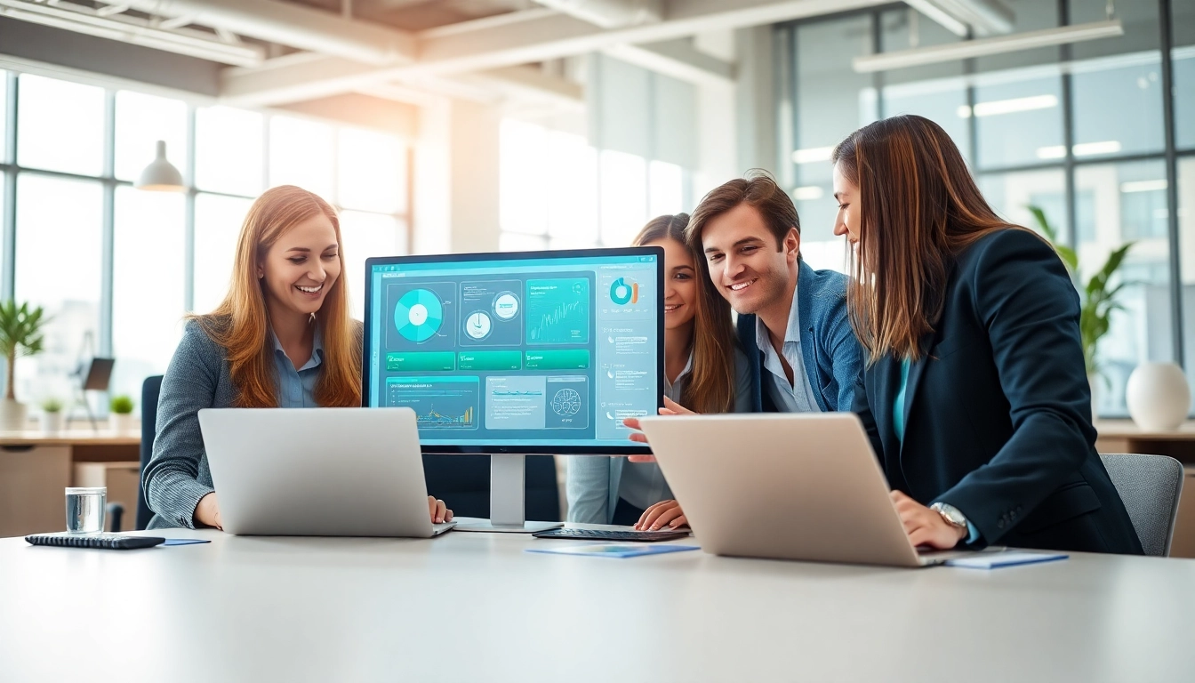 Utilize enterprise assistant software for team collaboration in a modern office.