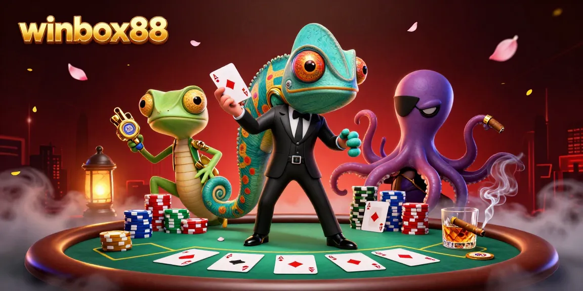 Winbox88 online casino scene showcasing vibrant poker action with animated characters.