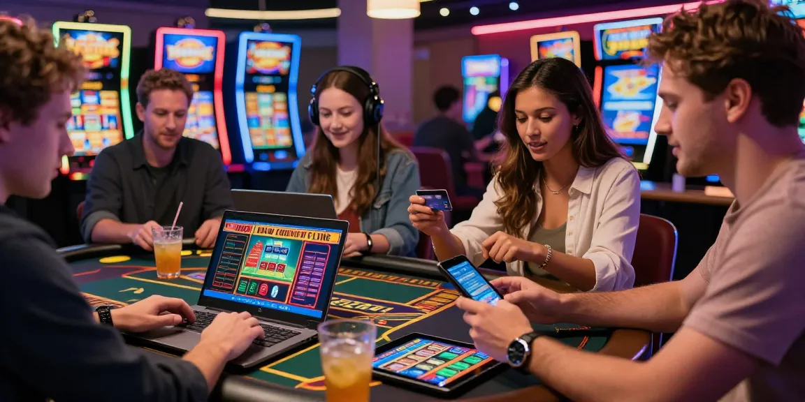 Players enjoying new credit card casinos, showcasing gaming diversity, vibrant atmosphere, and excitement.