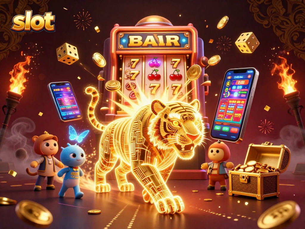Experience the thrill of slot gameplay with a vibrant 3D golden tiger and jackpot explosion.