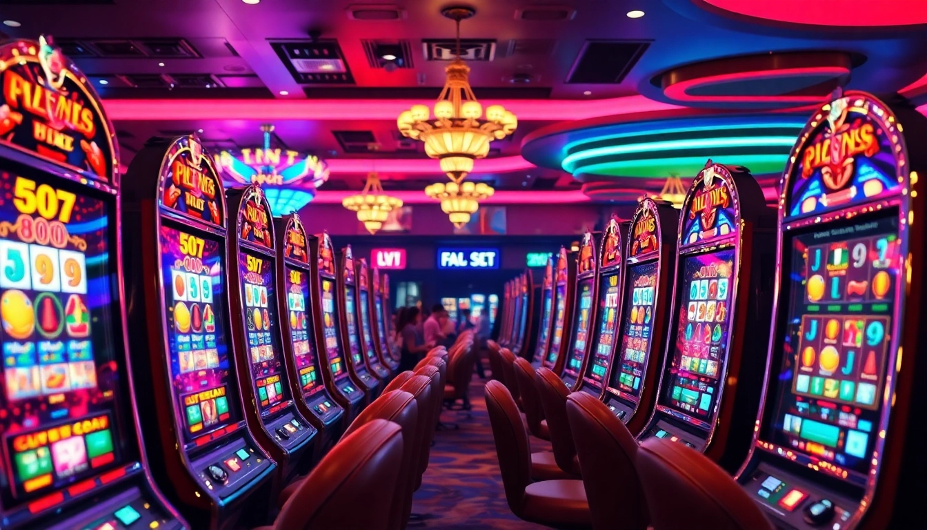 Menampilkan pengalaman slot deposit 1000 yang menarik dengan mesin slot berwarna-warni.