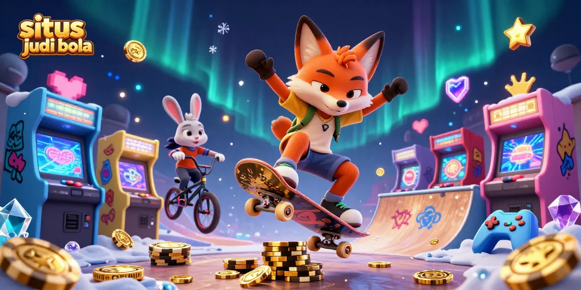 Engage in situs judi bola excitement with a dynamic illustration featuring a skateboarder fox and BMX rabbit.