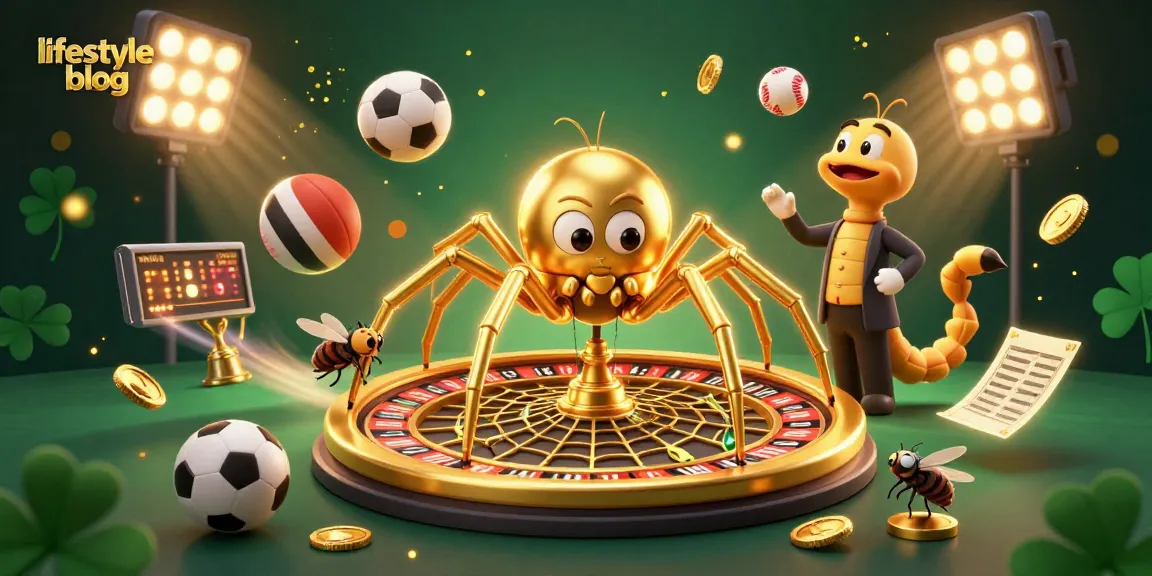 Experience thrilling bets on a lifestyle blog with a golden roulette web spun by an artistic spider.