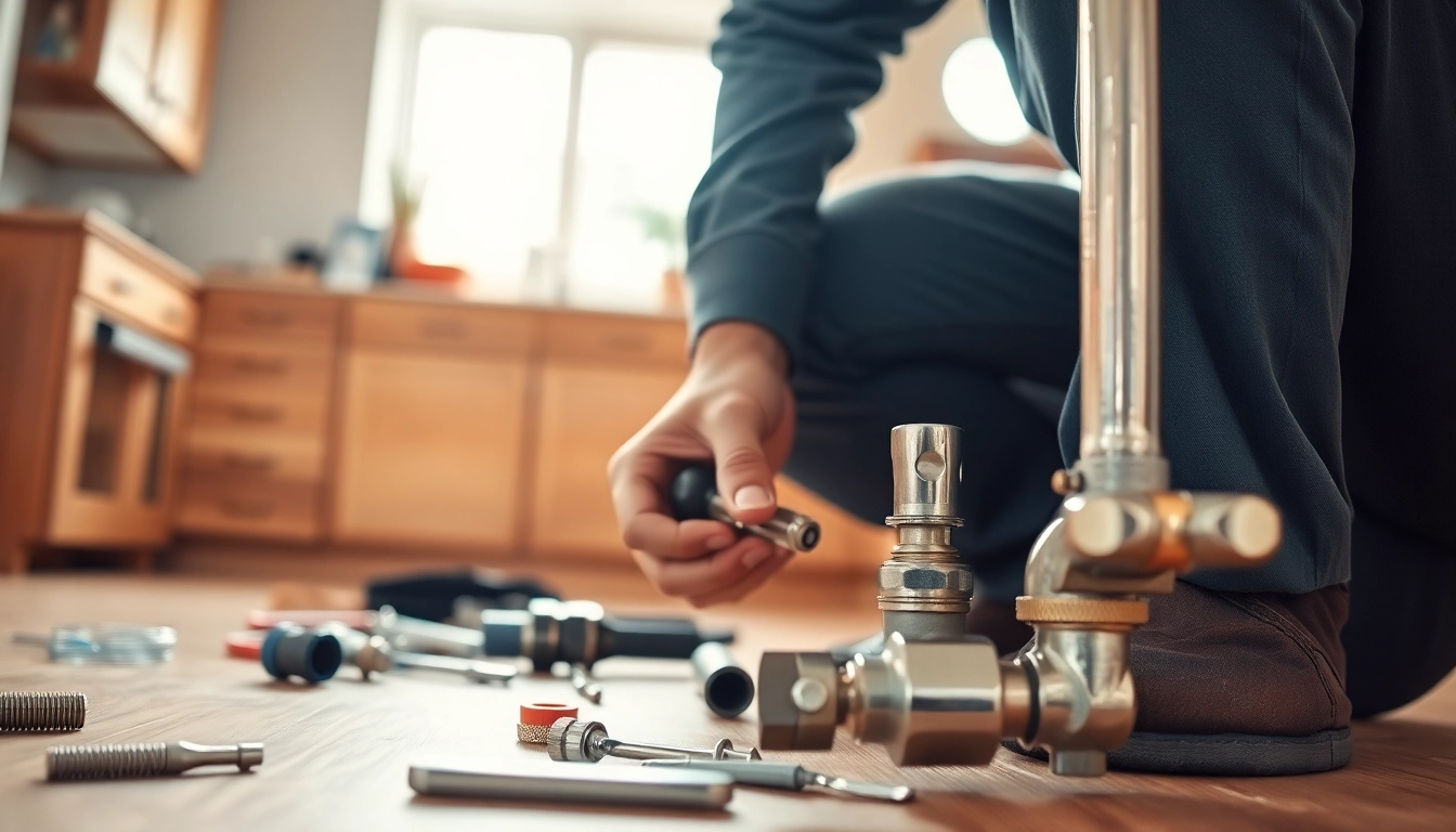 Find a qualified Plumber near me fixing pipes with expert tools in a bright kitchen.