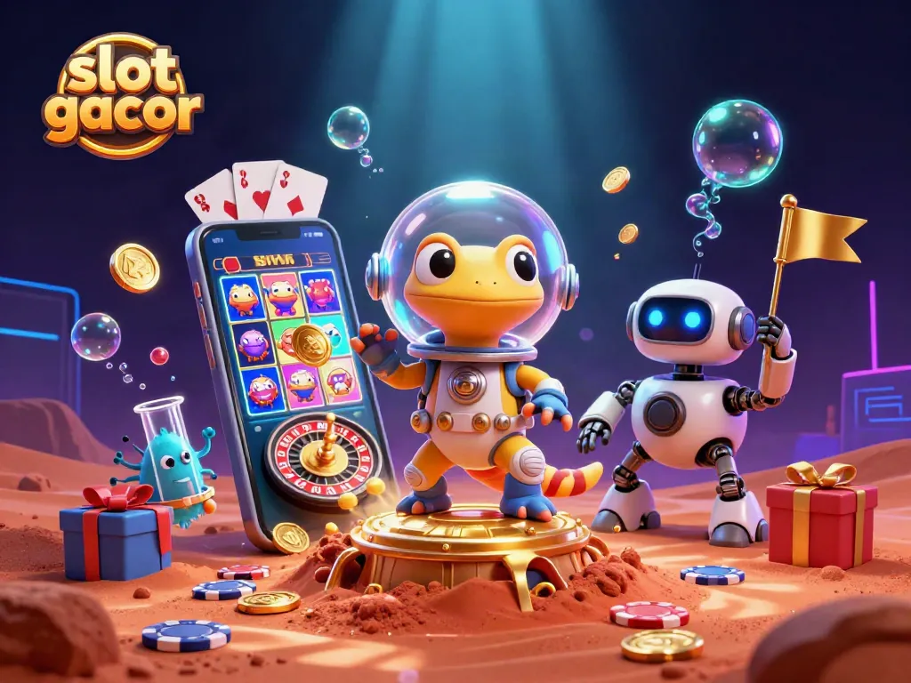 Spin to win on slot gacor with vibrant Martian gecko and casino treasures