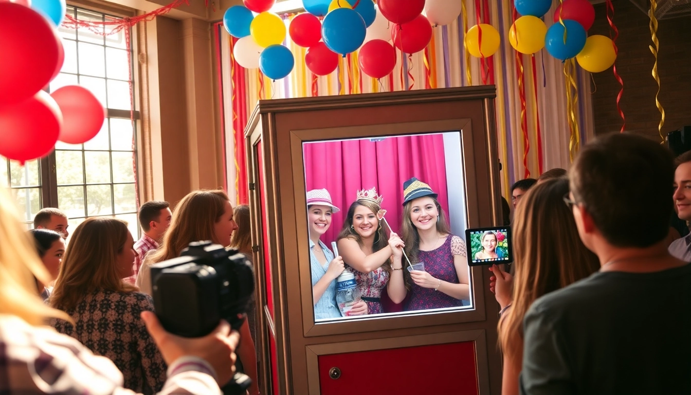 Engaging guests using the photo booth Chicago at a lively event with colorful props.