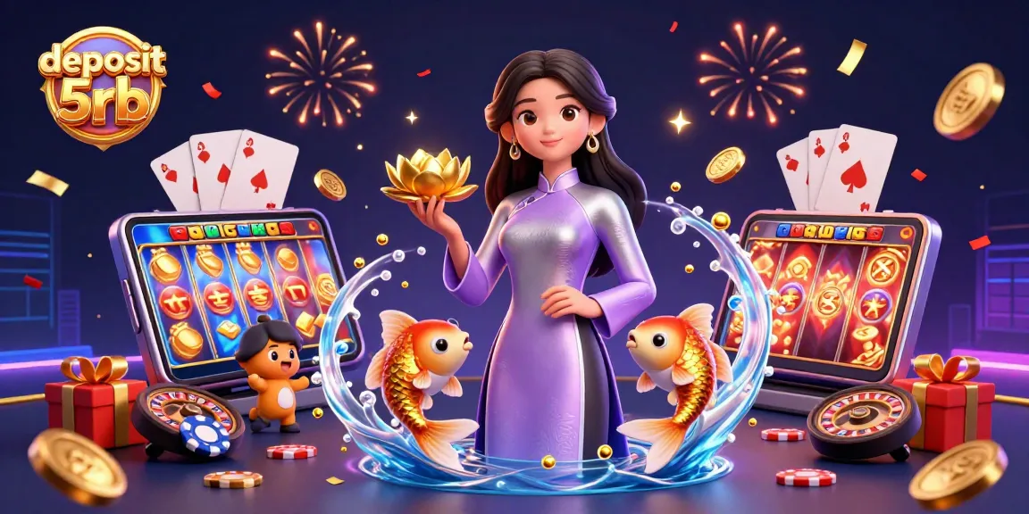 Experience fun with deposit 5rb in this vibrant and dynamic gambling-themed 3D illustration.