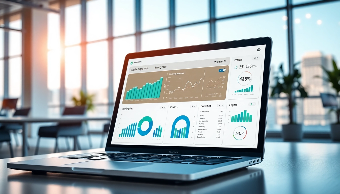 Visualize supply chain AI software analytics on a professional laptop in a bright office setting.