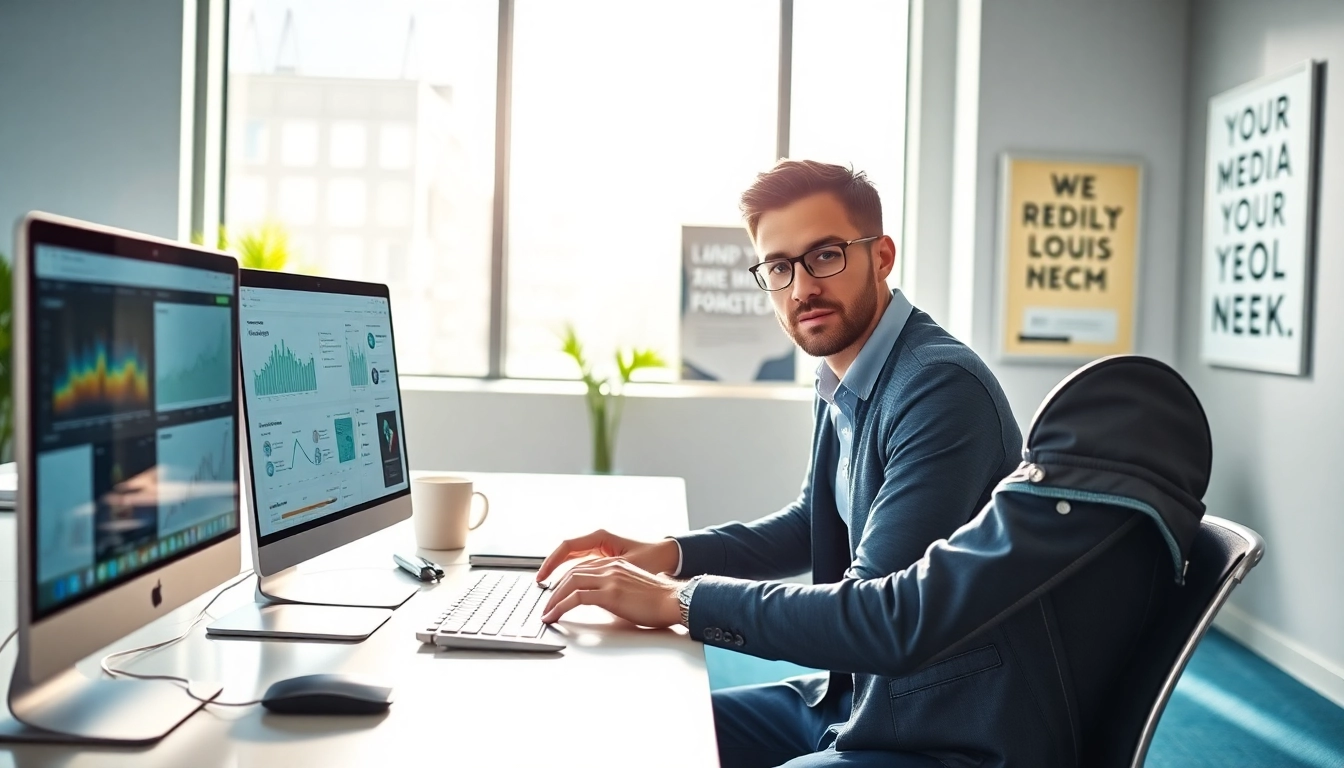 Engaging social media marketing edmonton professional at work in a modern office setting.