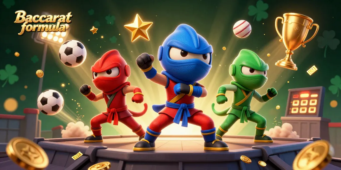 Engage with the Baccarat formula as a team of chameleon ninjas showcases strategy in a vibrant casino scene.