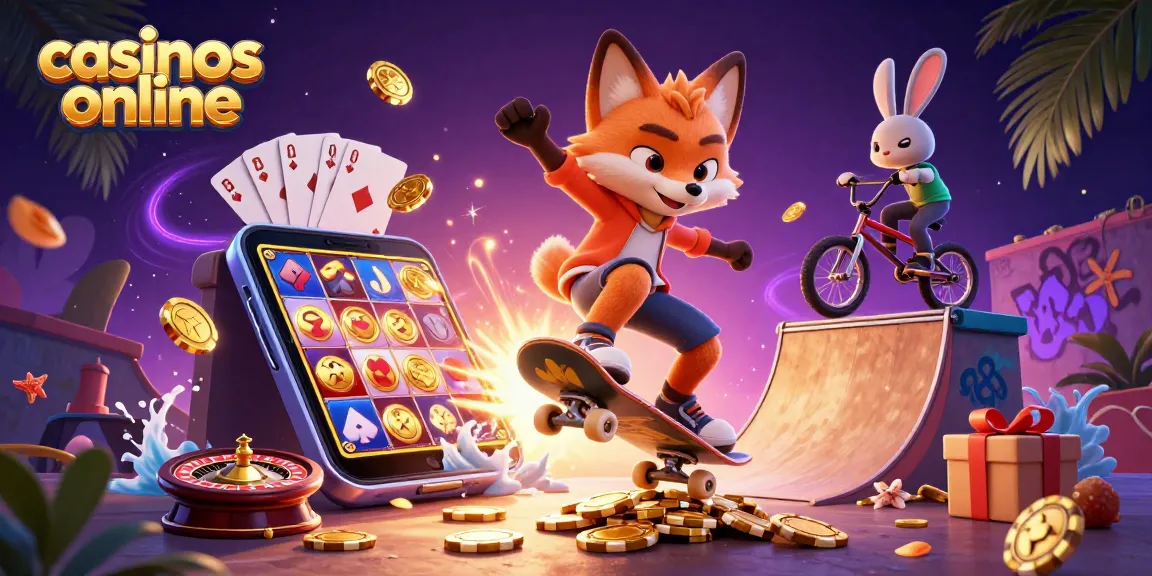 Los casinos online ofrecen experiencias dinámicas con máquinas tragamonedas y símbolos de la suerte en un entorno vibrante.