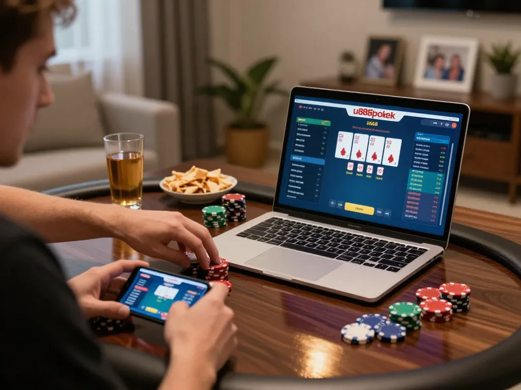 Online poker game with u888poker interface showcasing strategic gameplay at home