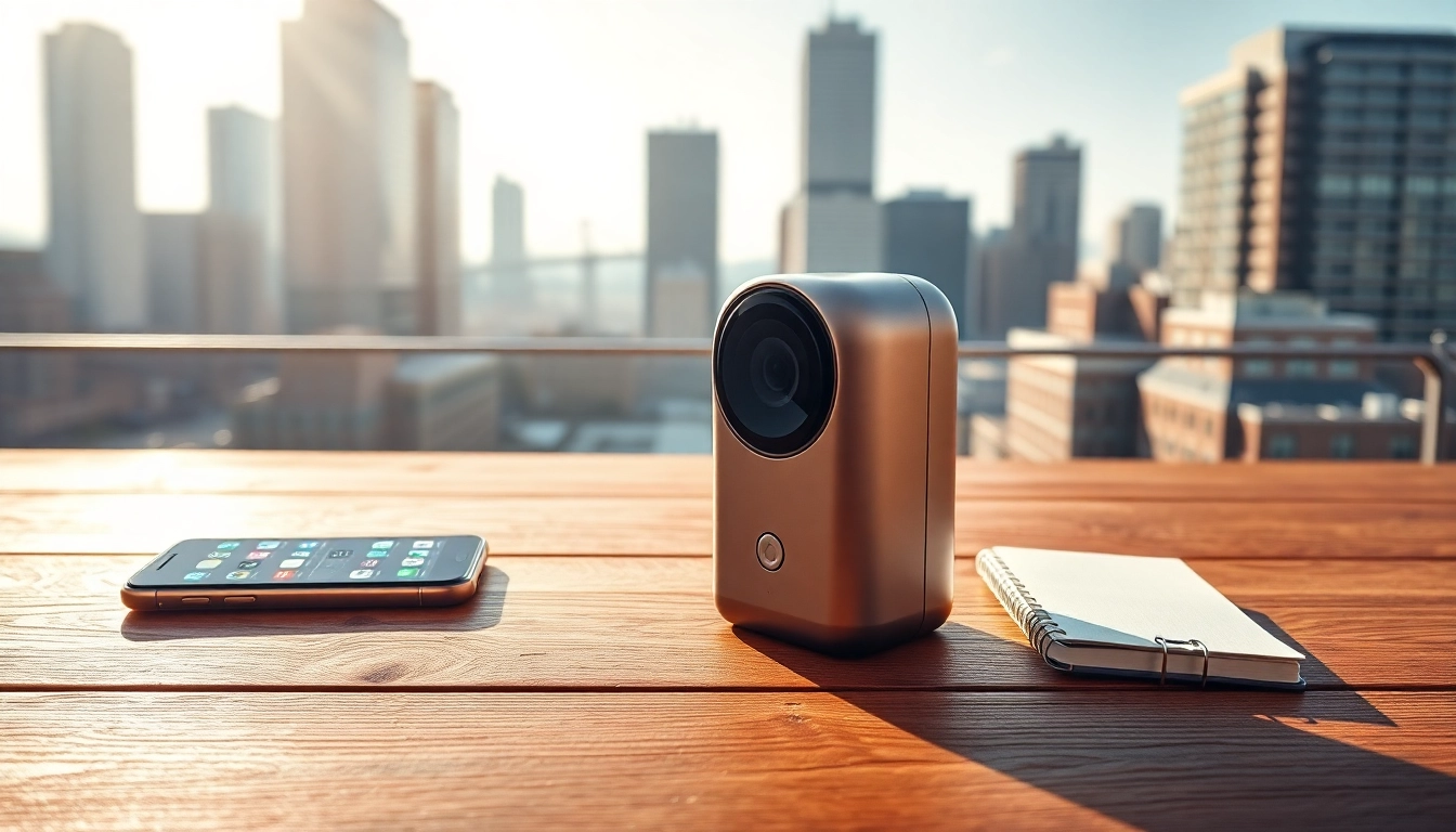 Capture of the insta360 antigravity a1 showcasing its sleek design against an urban backdrop.