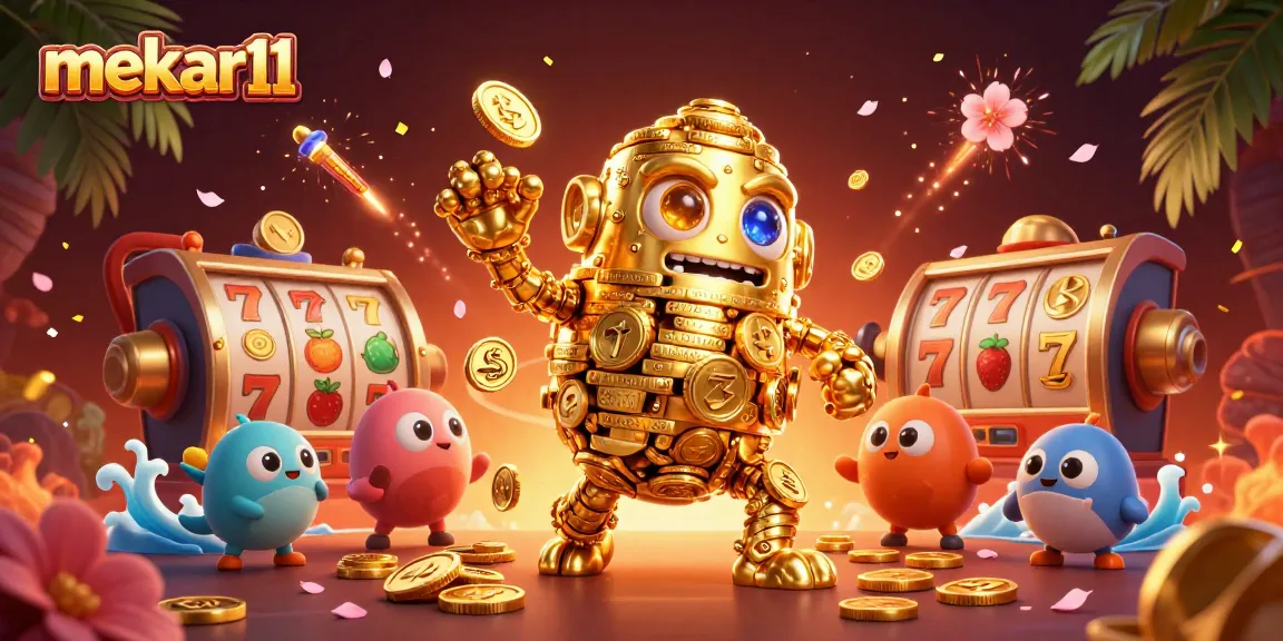 Spin to win with mekar11's slot reels shimmering with gold and colorful symbols!