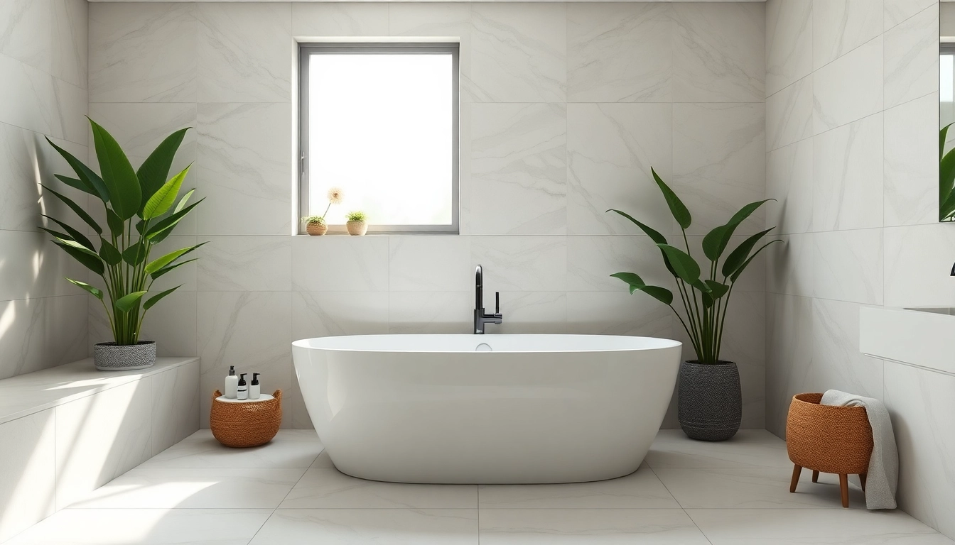 Gestaltung eines modernen Badezimmers von sonni sanitär GmbH mit eleganten Fliesen und natürlichem Licht.