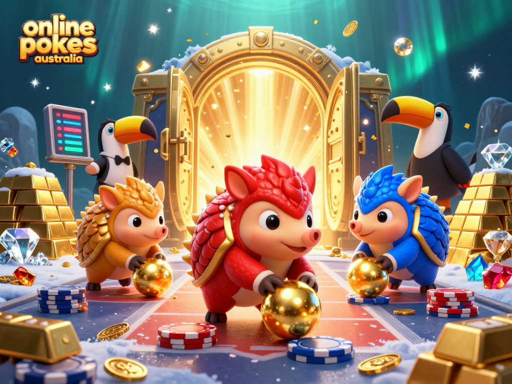 Play exciting online pokies Australia with colorful pangolins in a vibrant casino setting.