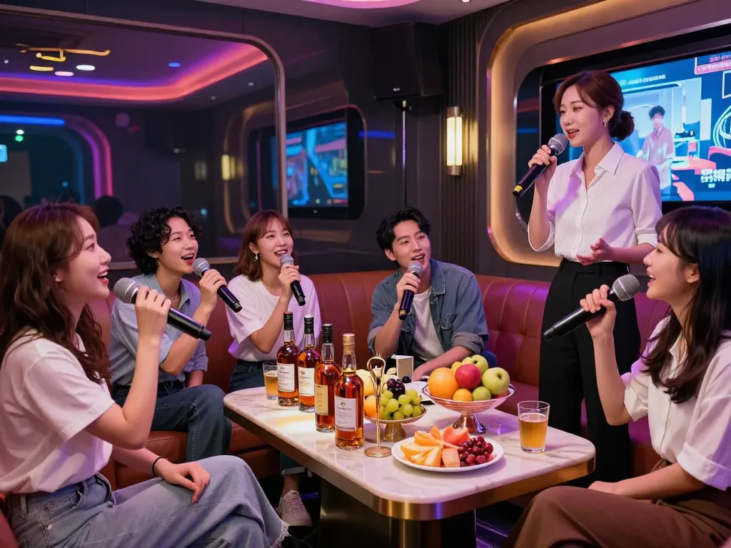 Gangnamtune.com reveals an exciting karaoke night with friends, vibrant decor, and engaging atmosphere.