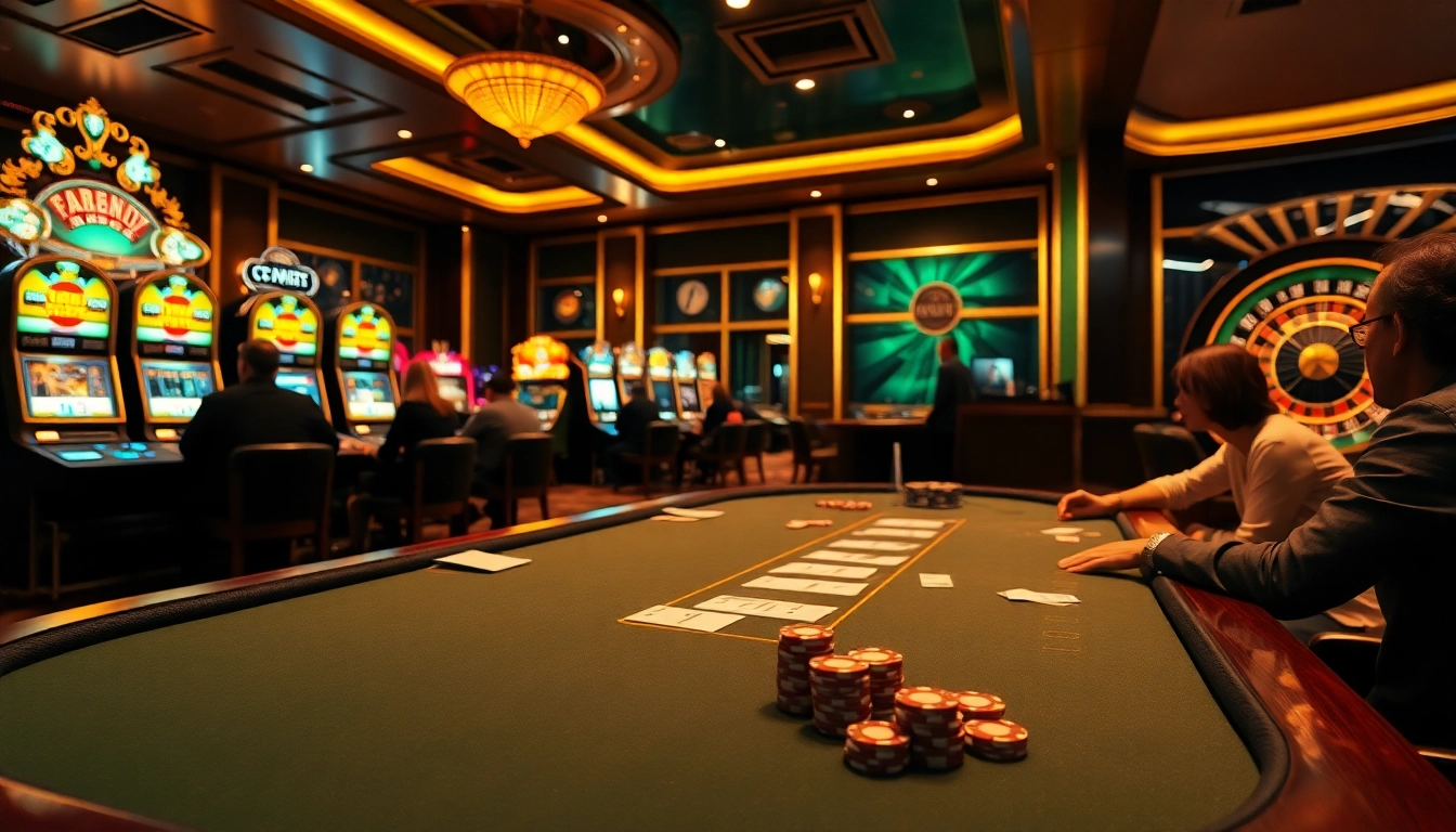 KPI4D players strategizing over a luxury poker table in a vibrant casino environment.