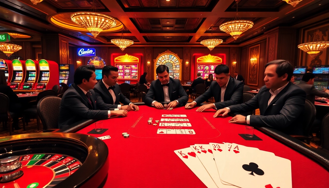 Découvrez l'excitation du meilleur casino en ligne avec une table de poker luxueuse et des joueurs engagés.