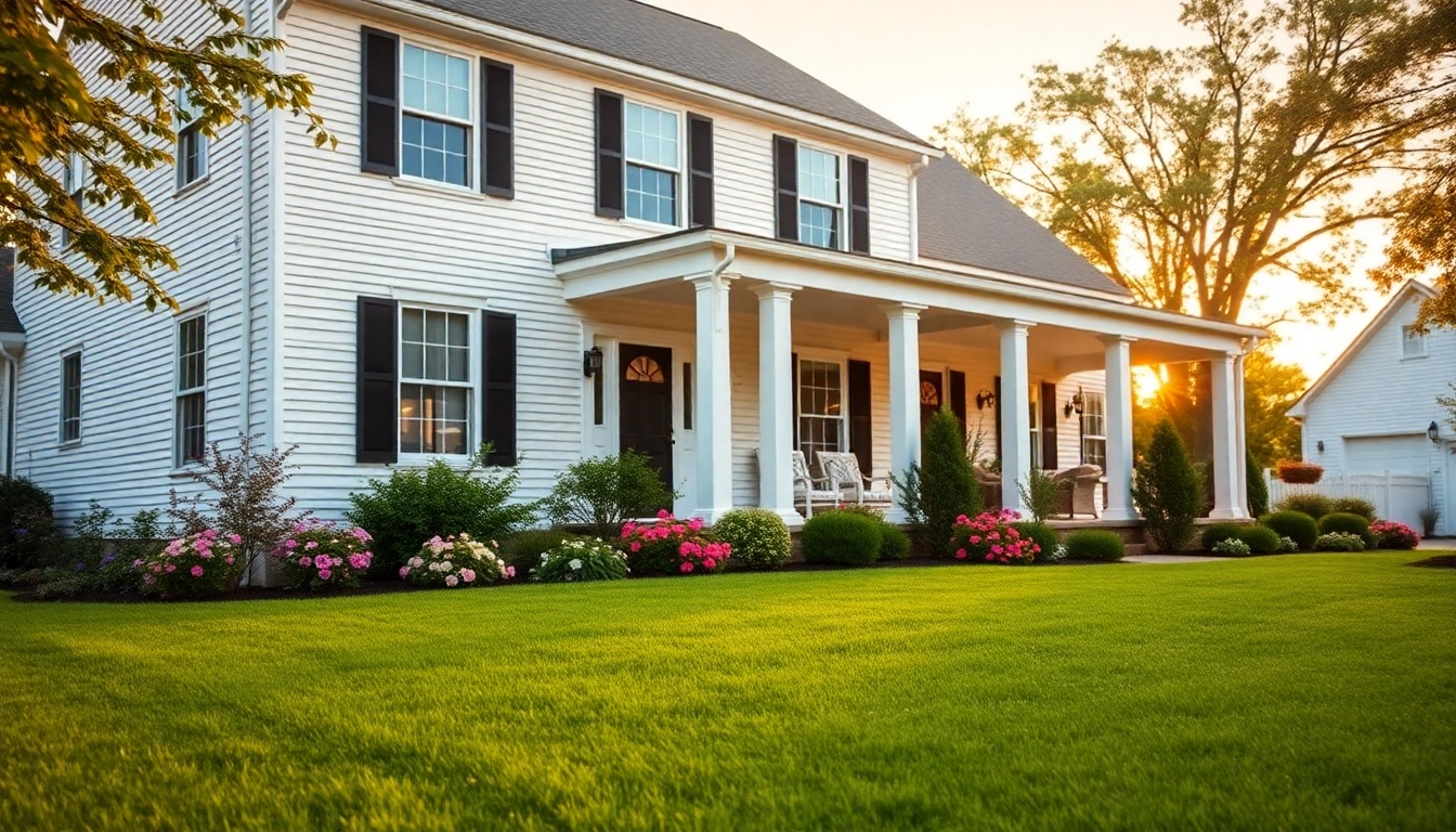 Beautiful colonial home build highlighting classic architecture and lush garden.