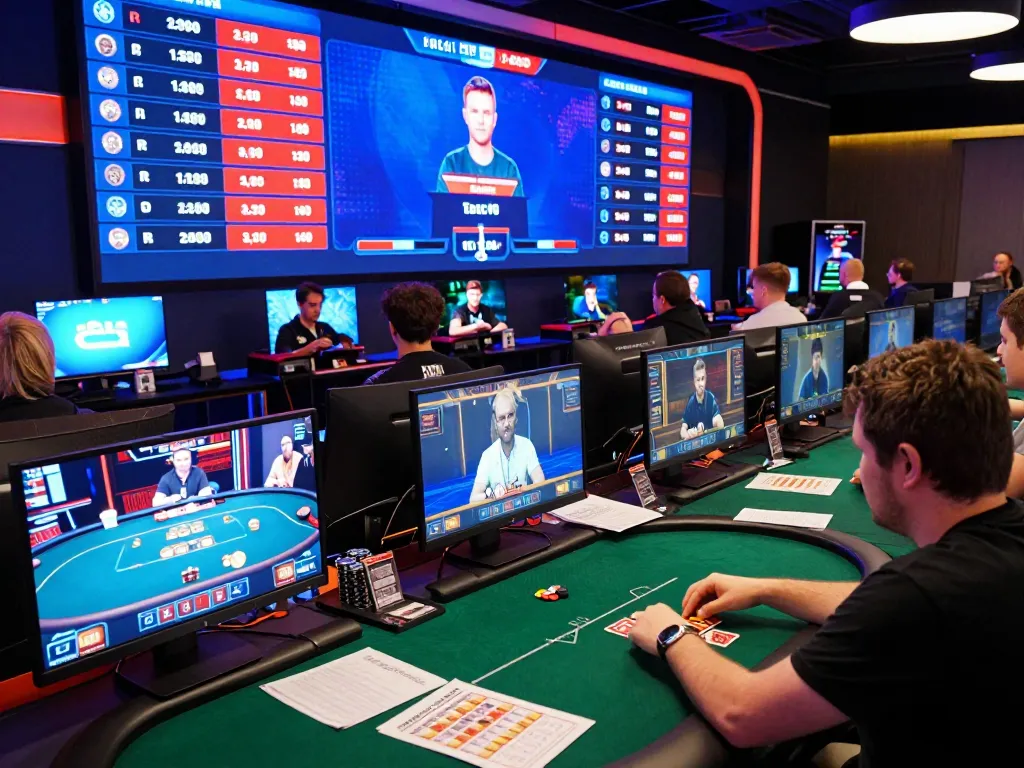 Players engaged in a tense online poker game on 8kbetbh platform, showcasing strategic gameplay.