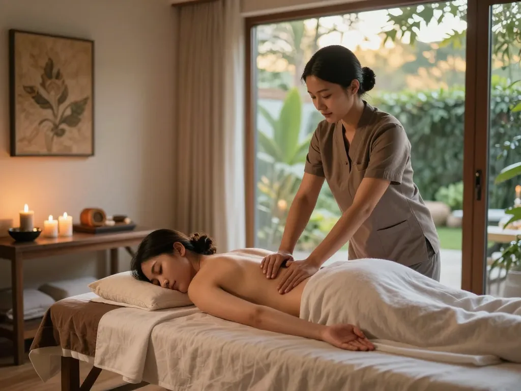 Experience premium home massage by maxim-anma.net in a serene setting with professional therapist providing Thai massage treatment.