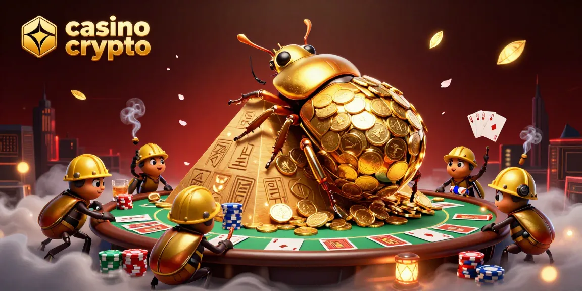 Gioca nei casino crypto mentre una coccinella d'oro rotola monete in una piramide.