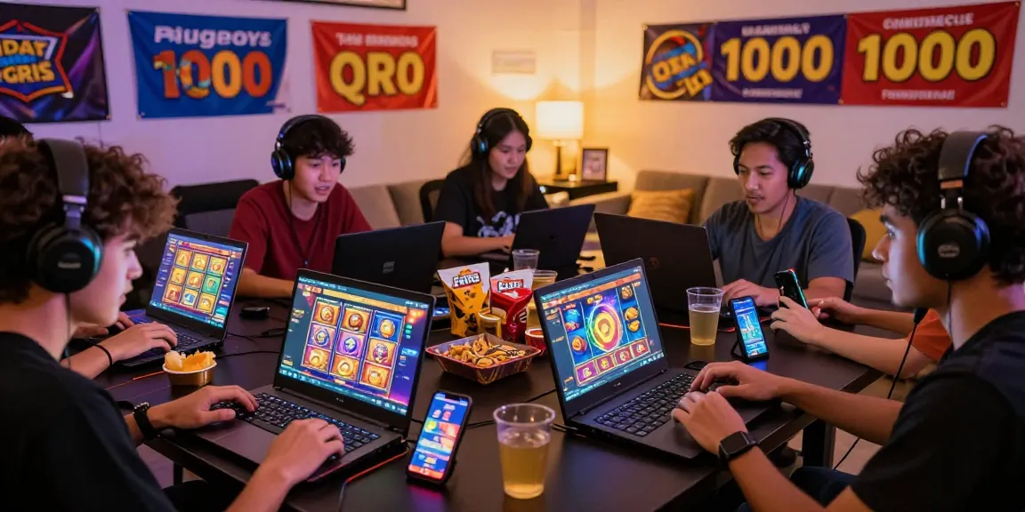 Players enjoying slot games on devices, showcasing slot depo 1k features and exciting promotions.