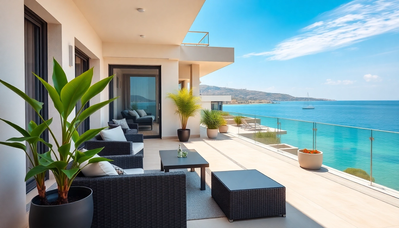 Relaxing balcony of an apartment for rent in Alanya, Turkey, showcasing stunning views of the Mediterranean.