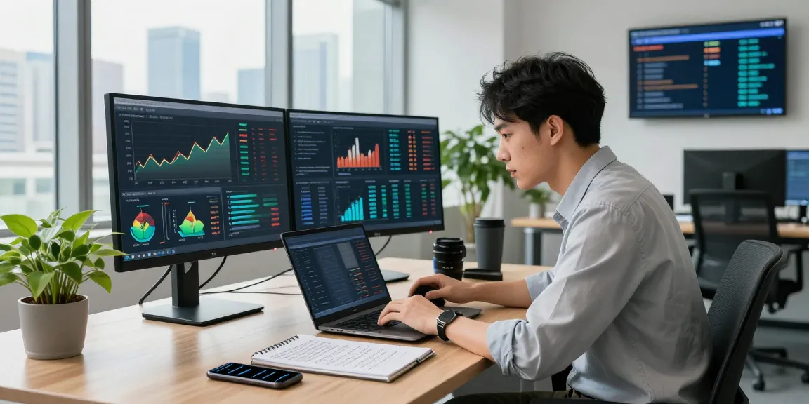 Analyzing financial crime intelligence data in a professional office setting with modern technology.