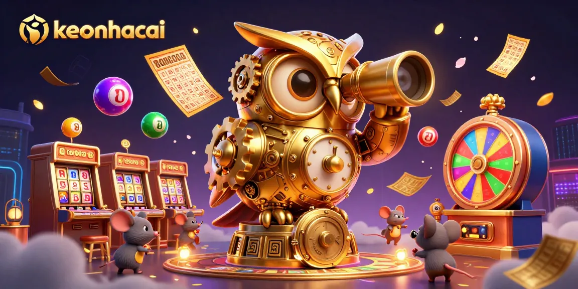 Engage with keonhacai's vibrant online casino experience featuring a golden owl and wind-up mice among dynamic game elements.