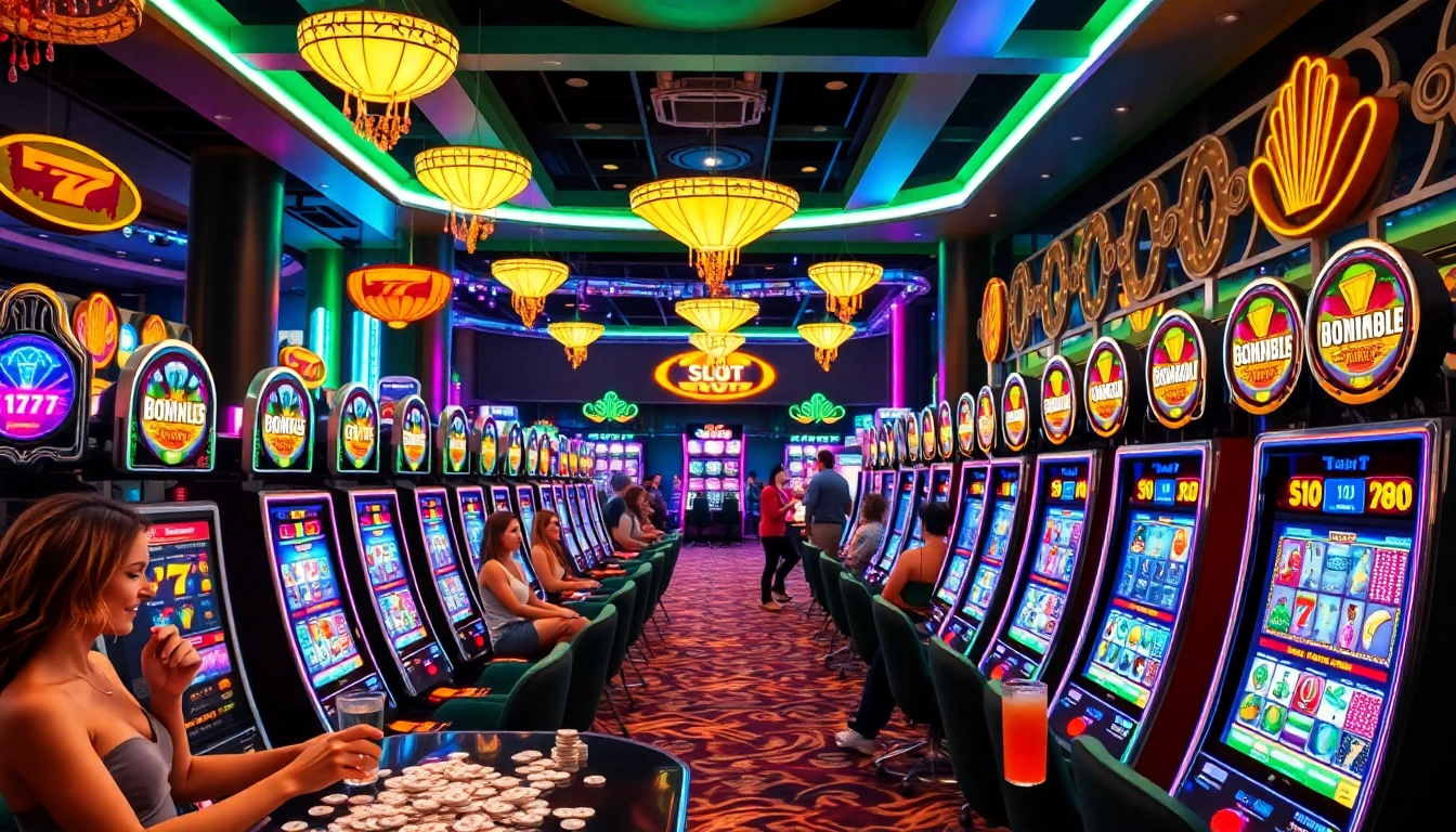 Main attraction showing slot777 machines in a lively casino setting with players enjoying the games.