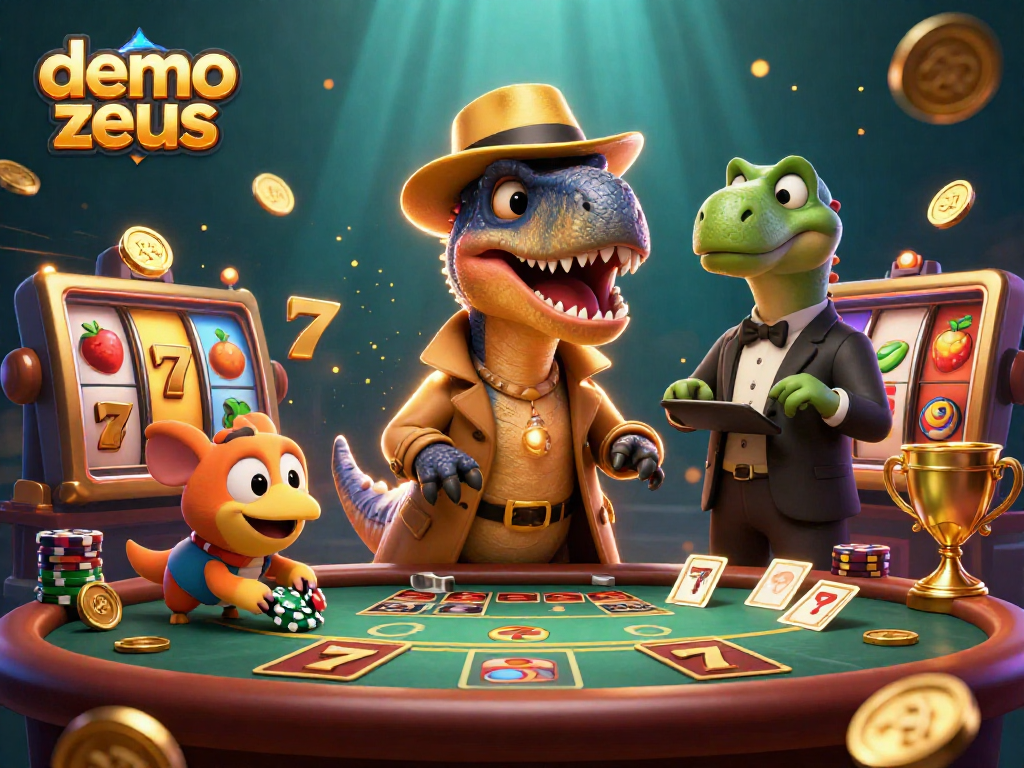 Menangkan demo zeus dengan ilustrasi slot 3D yang menggambarkan kekacauan di kasino yang penuh warna.