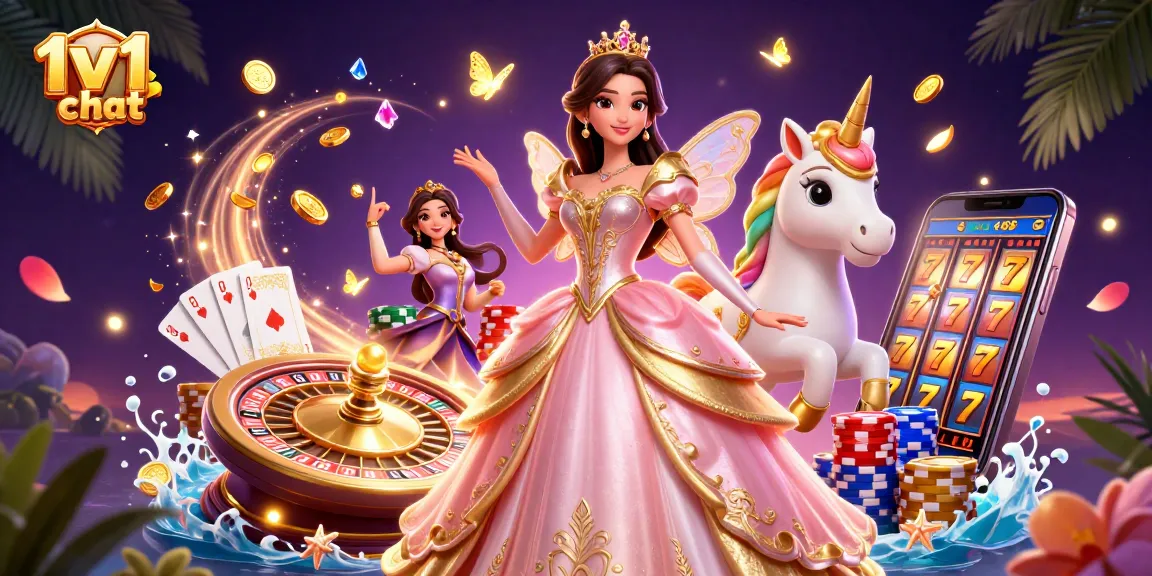 Engage in thrilling 1v1 chat at a vibrant online casino with sparkling gems and golden coins!