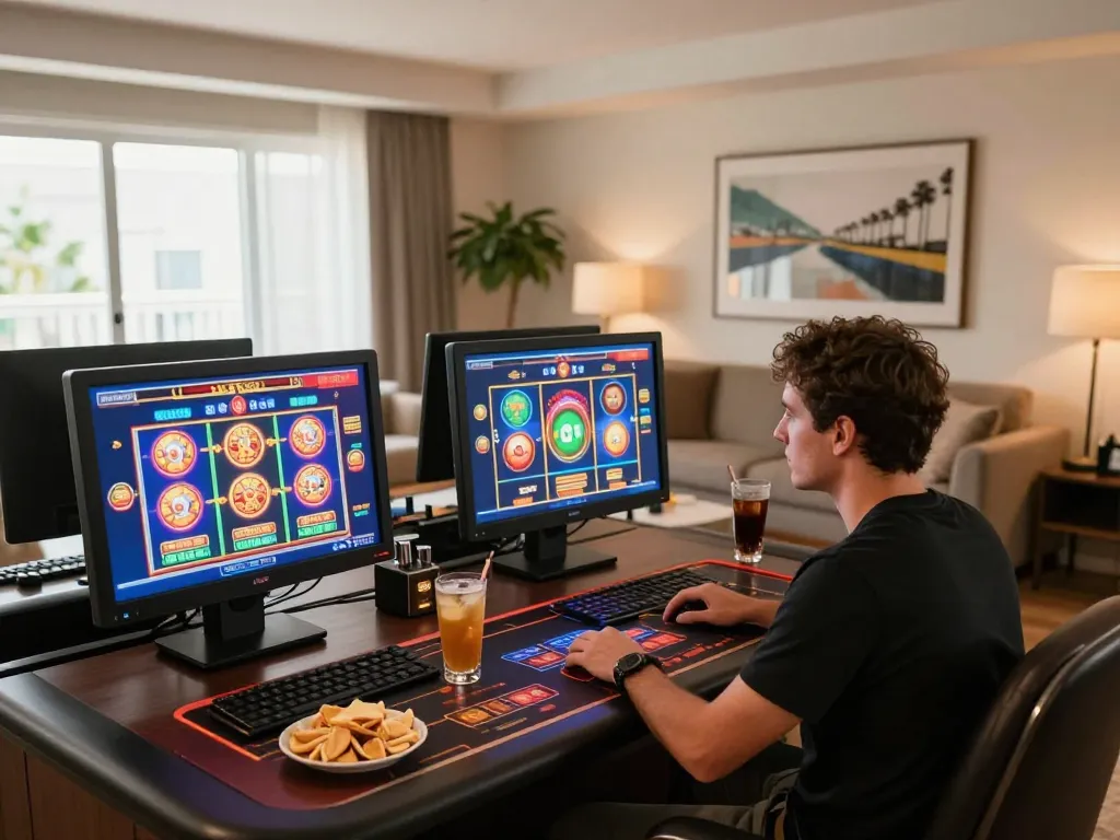 Player enjoying an immersive casino online americani experience from home, engaged in authentic gameplay.